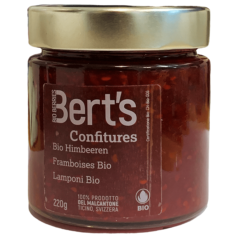 BERT&#39;S BERRIES Food Lamponi / 220 G Confettura Ticinese BIO Suisse