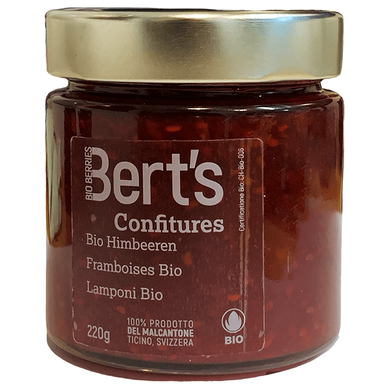 BERT'S BERRIES Food Lamponi / 220 G Confettura Ticinese BIO Suisse